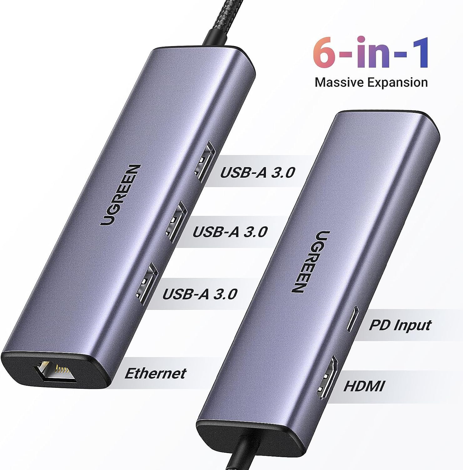 Bộ chuyển Type C sang HDMI 4K@30Hz + USB 3.0 + Lan 1Gbps + Sạc PD 100W Ugreen 15598