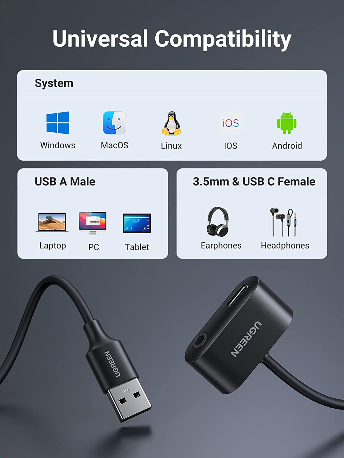 Cáp chuyển USB sang 3.5mm và USB C Ugreen 80897