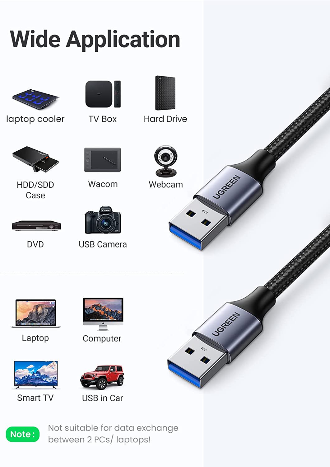 Cáp USB 3.0 dài 2m vỏ nhôm Ugreen 80791