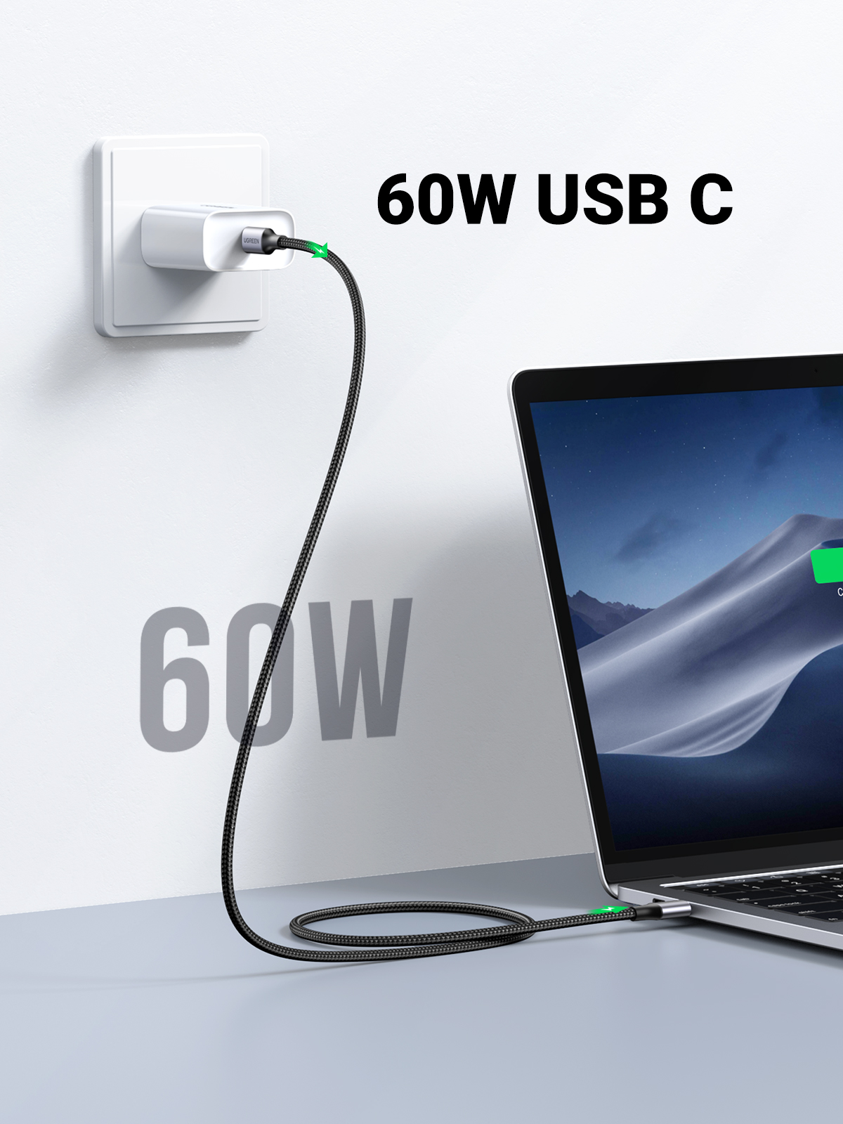 Cáp sạc USB C dài 1M PD 60W màu xám Ugreen 50150 US261 Cáp sạc USB C dài 1M PD 60W màu xám Ugreen 50150 US261