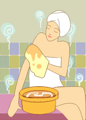 B3: Pha nước ra chậu vừa đủ nóng, quấn khăn quanh bụng tắm dội, sau đó gội đầu B3: Pha nước ra chậu vừa đủ nóng, quấn khăn quanh bụng tắm dội, sau đó gội đầu