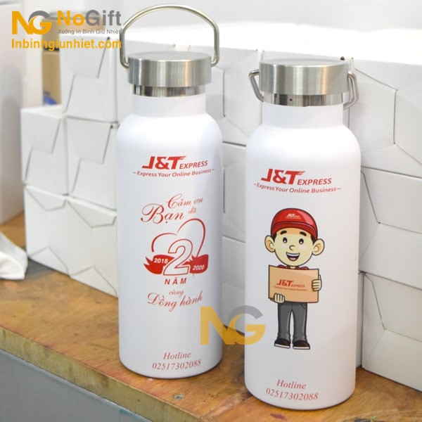 Bình giữ nhiệt màu trắng in logo Cty J&T Bình giữ nhiệt màu trắng in logo Cty J&T