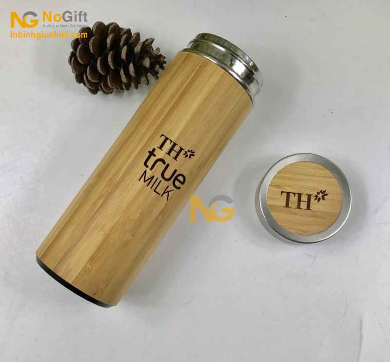 Bình giữ nhiệt vỏ tre in logo hcm theo yêu cầu Bình giữ nhiệt vỏ tre in logo hcm theo yêu cầu