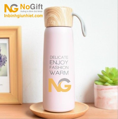 Bình nước giữ nhiệt nắp gỗ khắc tên 500ml Bình nước giữ nhiệt nắp gỗ khắc tên 500ml