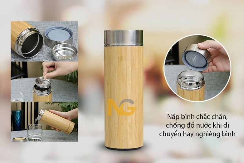 Bình nước giữ nhiệt vỏ tre khắc tên Bình nước giữ nhiệt vỏ tre khắc tên