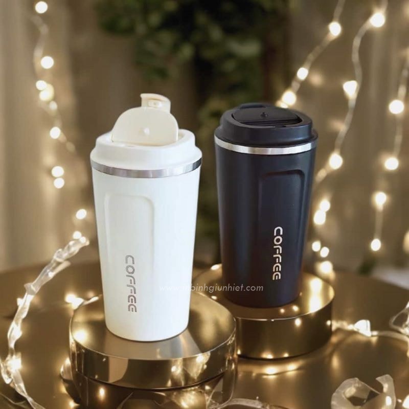 ly giữ nhiệt in logo coffee màu trắng ly giữ nhiệt in logo coffee màu trắng