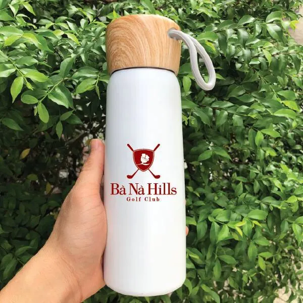 Bình giữ nhiệt in logo nắp vân gỗ 500ml