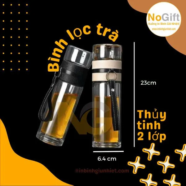 Bình thủy tinh 2 lớp lõi lọc trà 450ml