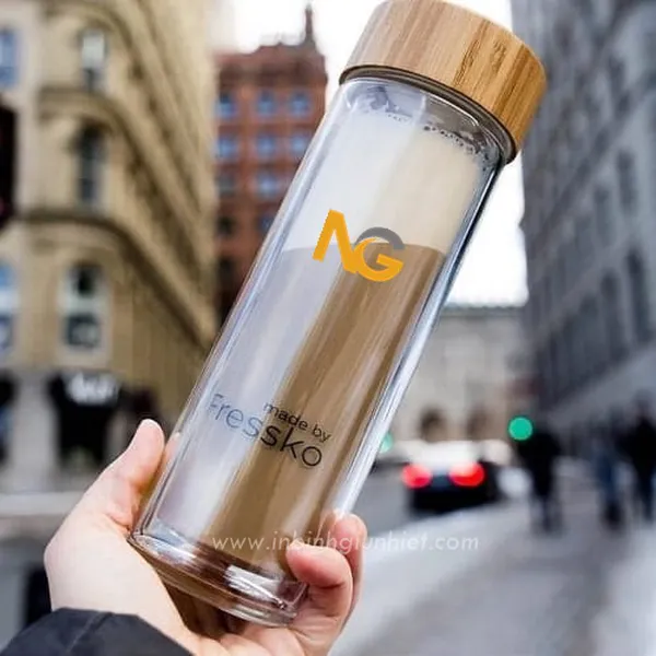 Bình thủy tinh 2 lớp nắp gỗ - 450ml 
