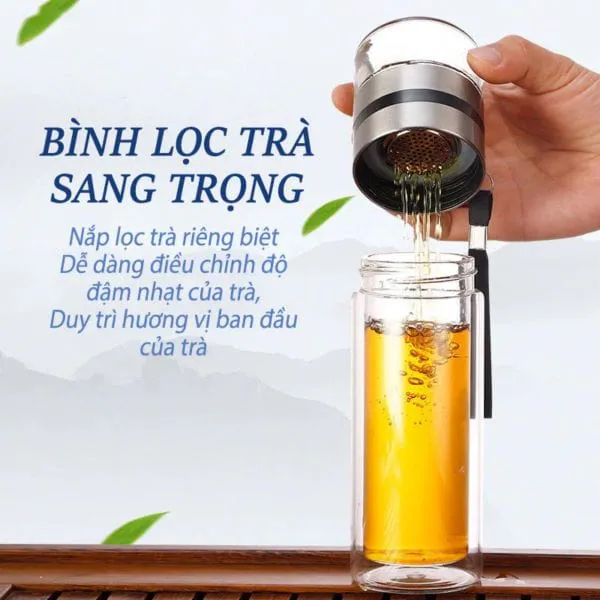 Bình thủy tinh 2 lớp lõi lọc trà 450ml