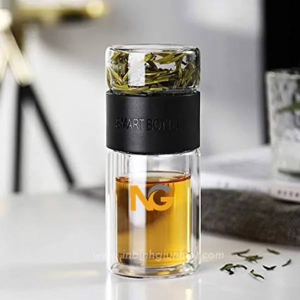 Bình thủy tinh 2 lớp lõi lọc trà inox 304