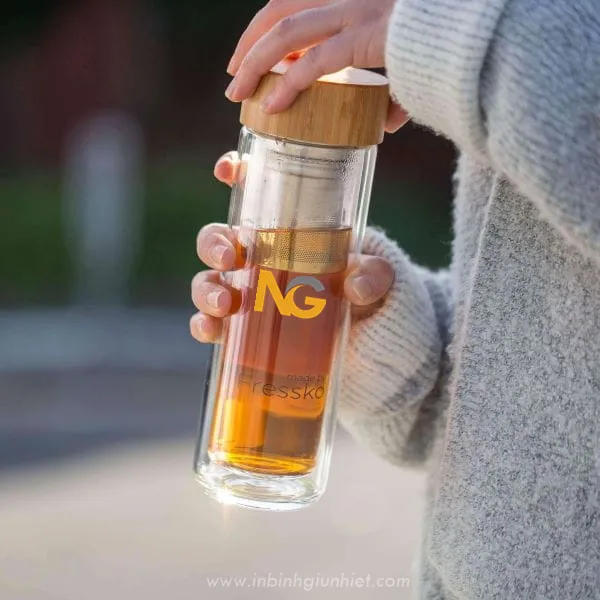 Bình thủy tinh 2 lớp nắp gỗ - 450ml 