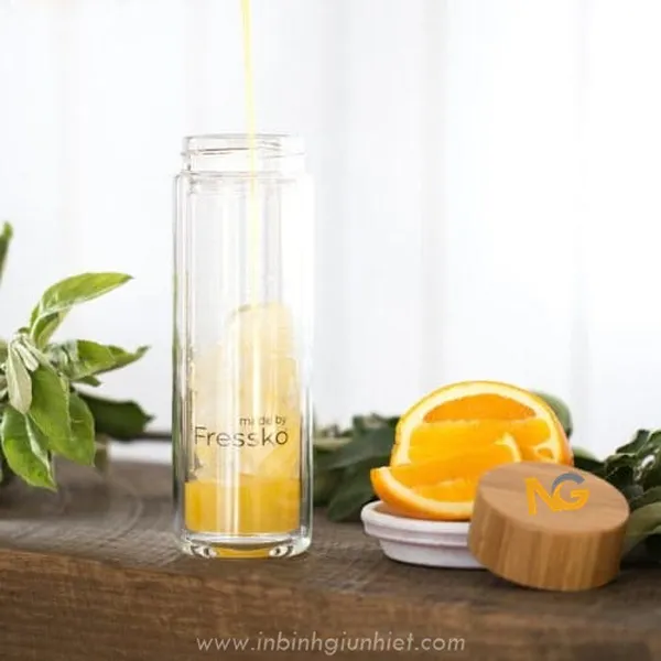 Bình thủy tinh 2 lớp nắp gỗ - 450ml 