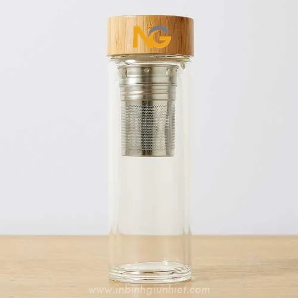 Bình thủy tinh 2 lớp nắp gỗ - 450ml 