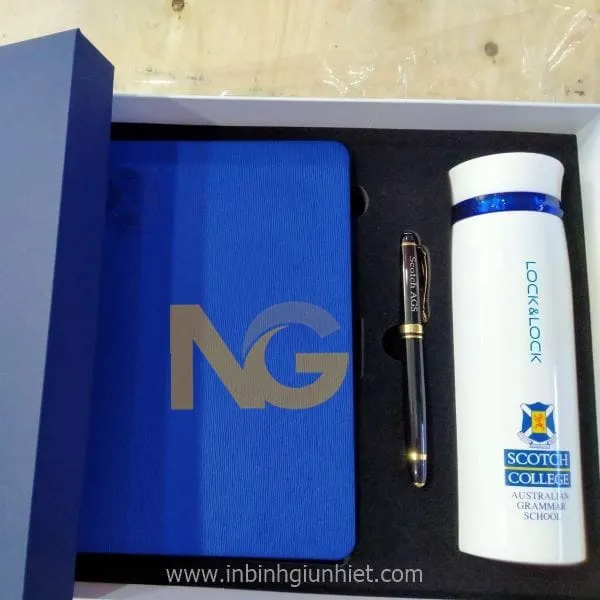 Bình giữ nhiệt quà tặng Lock & Lock màu trắng và xanh