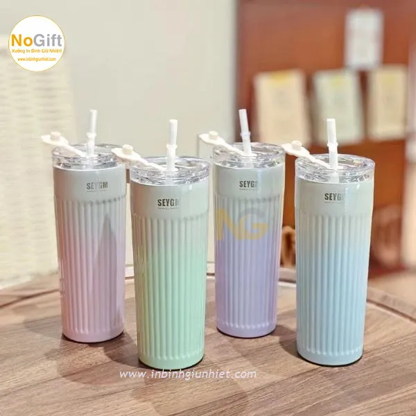 Ly giữ nhiệt in logo 500ml kiểu Hàn Quốc Màu Pastel