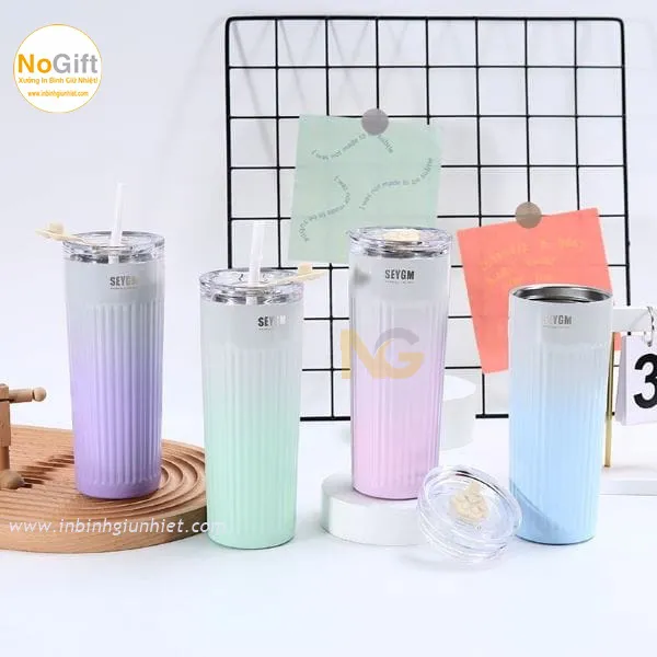 Ly giữ nhiệt in logo 500ml kiểu Hàn Quốc Màu Pastel