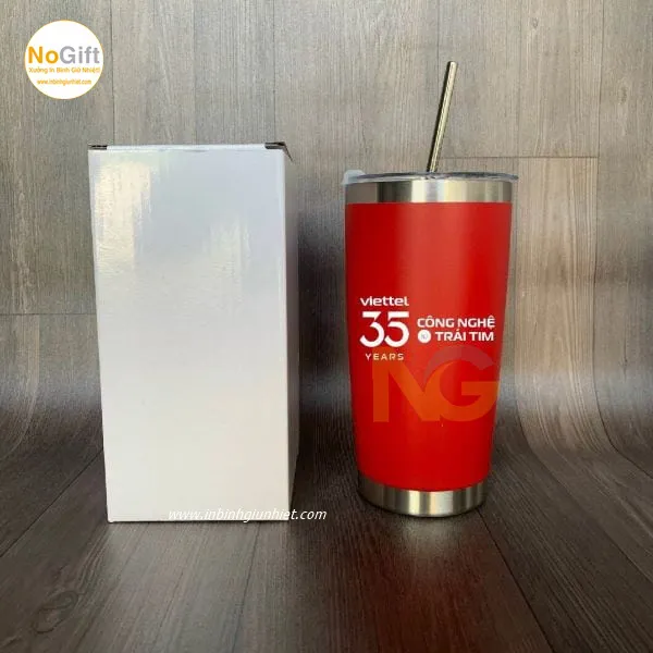 Ly giữ nhiệt in logo viettel màu đỏ 600ml 