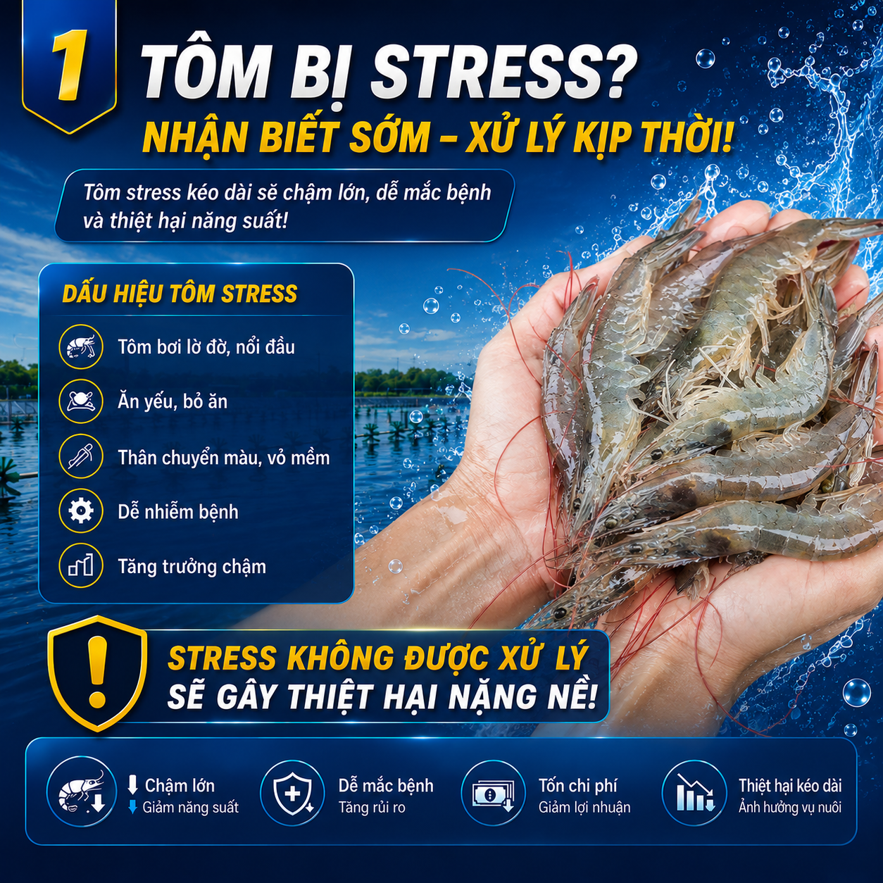 Tôm bị stress: Nhận biết sớm, xử lý kịp thời để bảo vệ năng suất vụ nuôi
