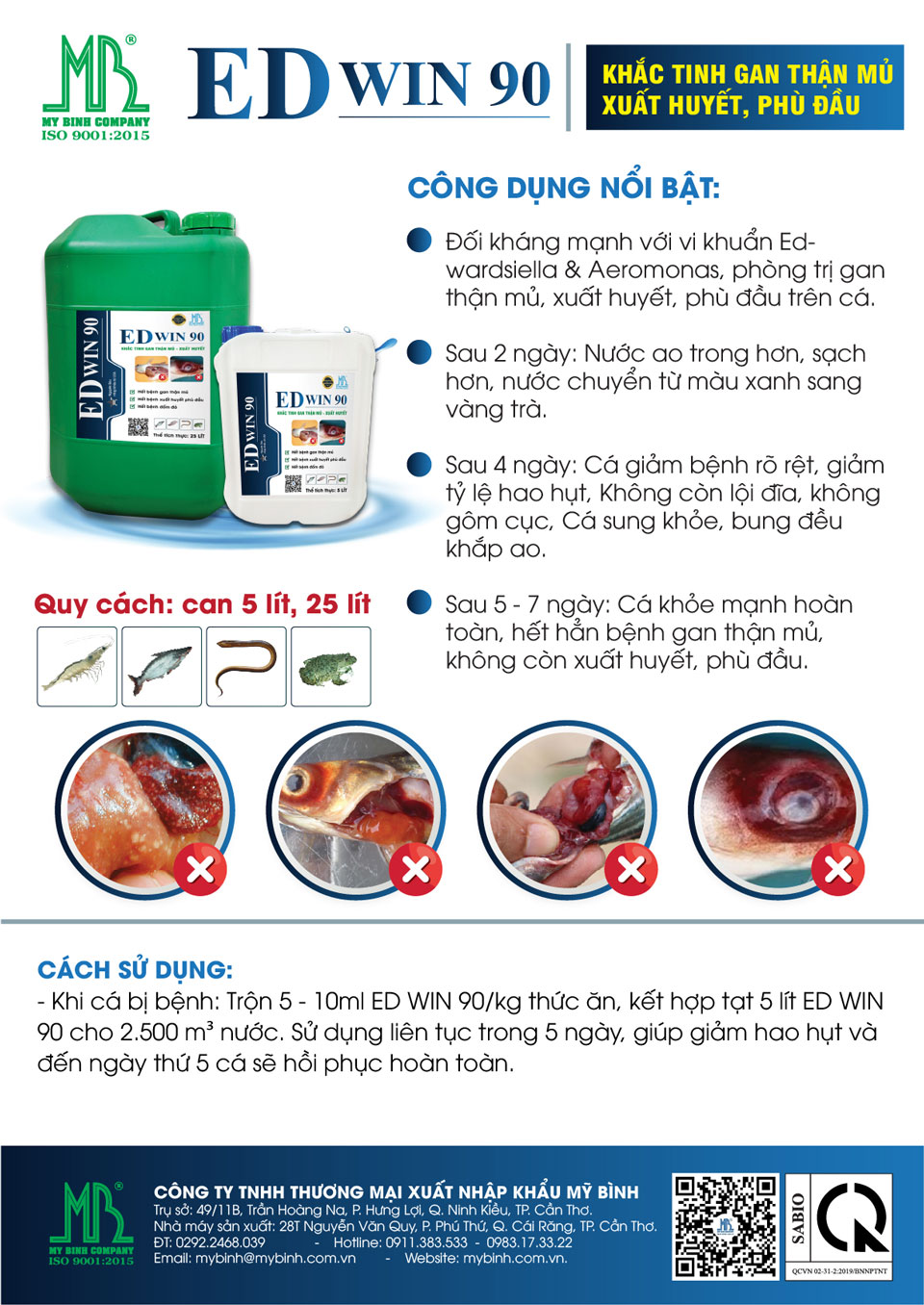 ED WIN 90 Hỗ trợ phòng trị gan thận mủ xuất huyết phù đầu đốm đỏ trên cá