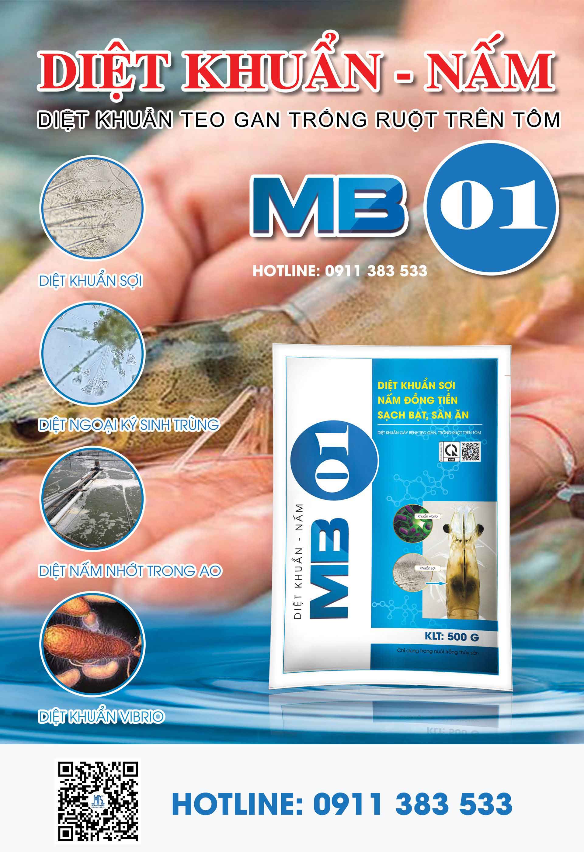 Sản phẩm diệt khuẩn, nấm, ngoại ký sinh cho tôm - MB01 Sản phẩm diệt khuẩn, nấm, ngoại ký sinh cho tôm - MB01