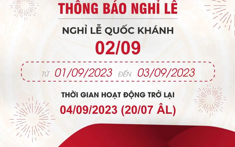 Mỹ Bình - Thông báo thời gian nghỉ lễ Quốc Khánh 2/9