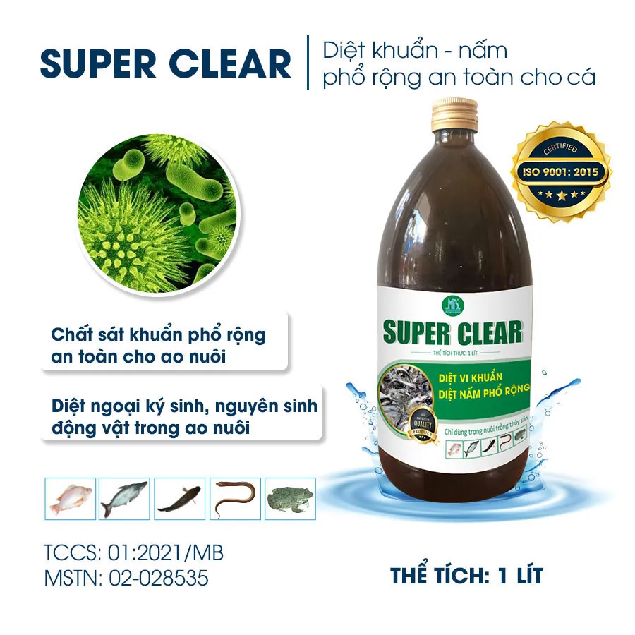 SUPER CLEAR - Chất sát khuẩn, diệt nấm phổ rộng cho ao cá