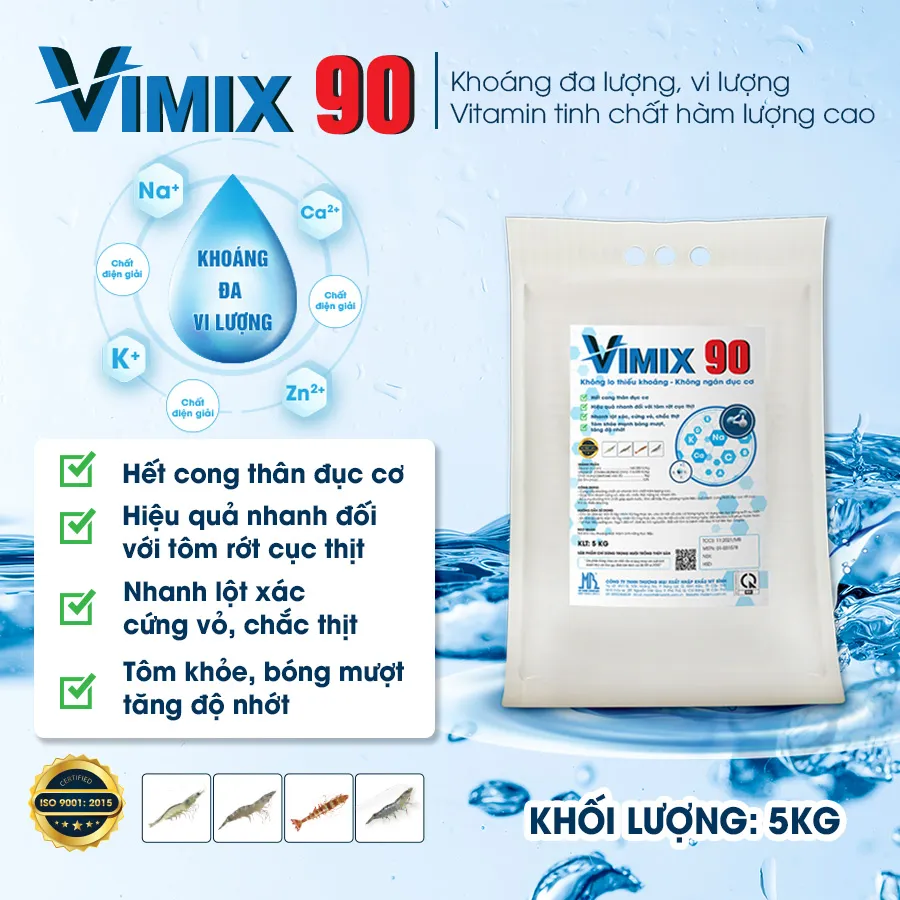 VIMIX 90 – Không lo thiếu khoáng, không ngán đục cơ. Khoáng cho tôm nuôi