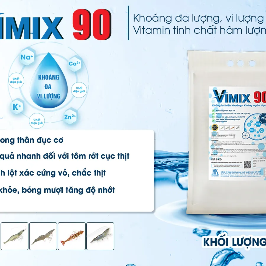 VIMIX 90 – Không lo thiếu khoáng, không ngán đục cơ. Khoáng cho tôm nuôi