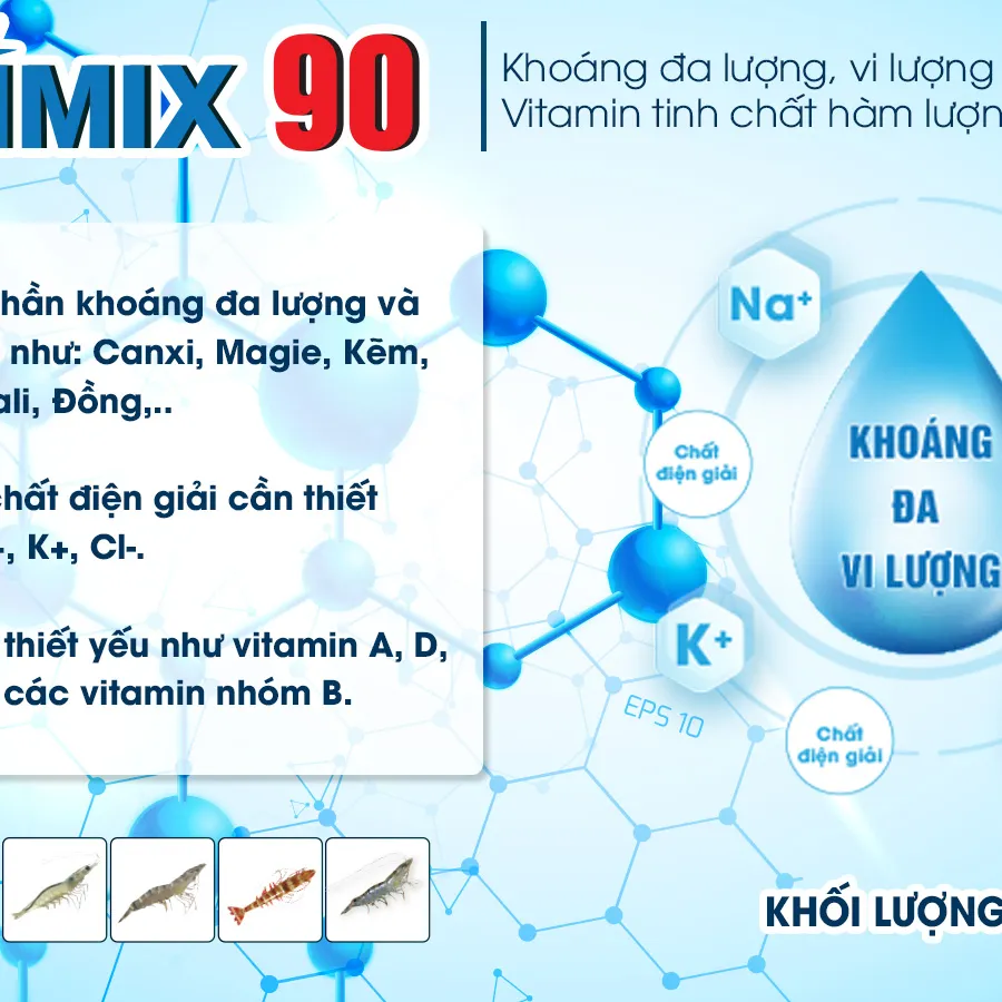 VIMIX 90 – Không lo thiếu khoáng, không ngán đục cơ. Khoáng cho tôm nuôi