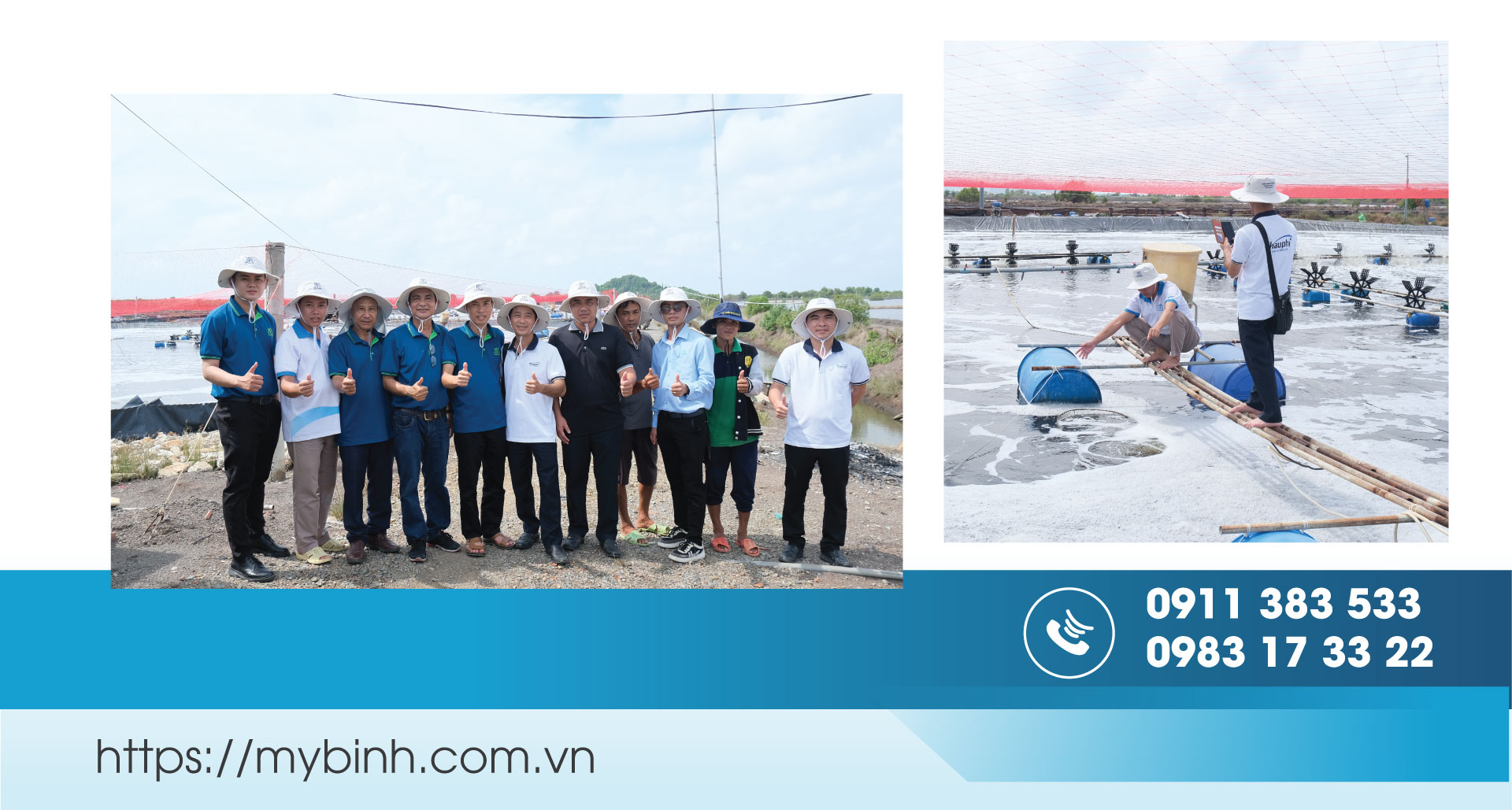 đoàn khách tham quan giải pháp EHP và vi rút đốm trắng của Mỹ Bình tại khu nuôi