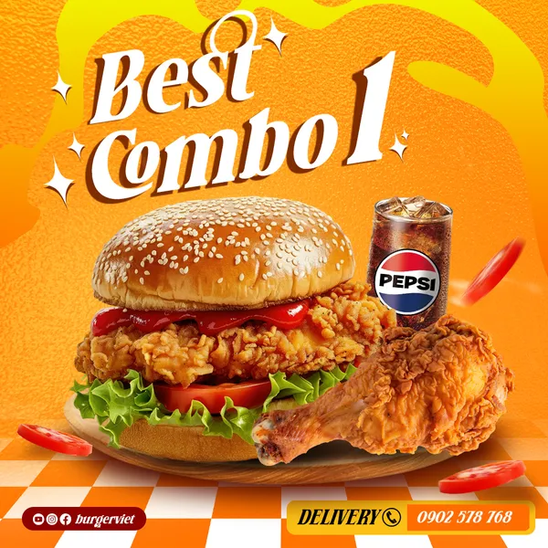 BEST COMBO #1: Burger Gà - Đùi Gà - Pepsi