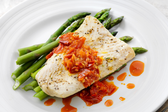 Cod with butter garlic asparagus sauce Cod with butter garlic asparagus sauce