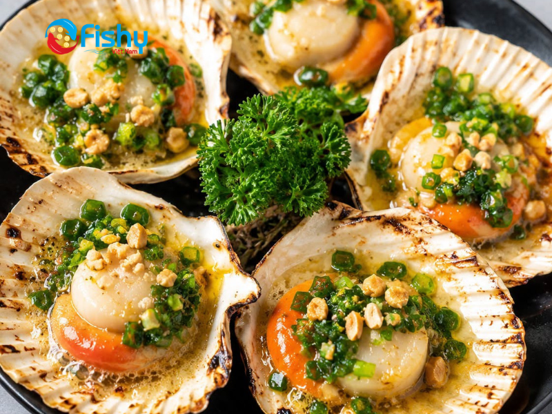 Sò điệp nửa mảnh nướng mỡ hành Sò điệp nửa mảnh nướng mỡ hành
