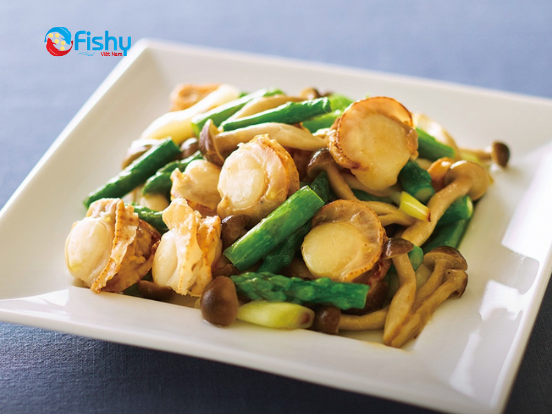 Cồi sò điệp xào măng tây nấm Cồi sò điệp xào măng tây nấm