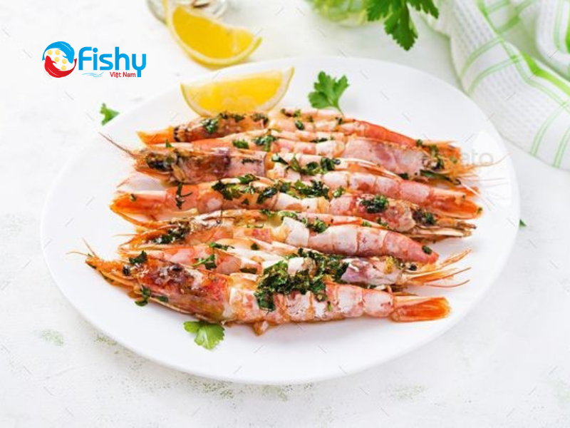 Tôm Đỏ Nướng Tỏi Và Rau Mùi Tây Tôm Đỏ Nướng Tỏi Và Rau Mùi Tây