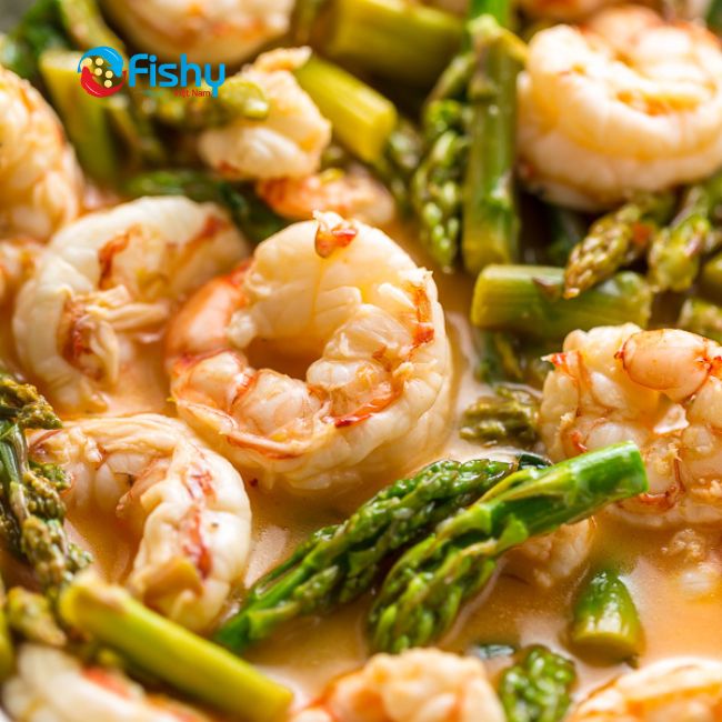 Tôm đỏ Atlantic và măng tây sốt bơ tỏi chanh Tôm đỏ Atlantic và măng tây sốt bơ tỏi chanh