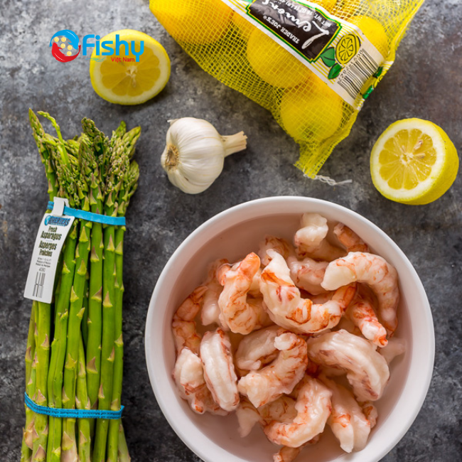 Nguyên liệu món Tôm đỏ Atlantic và măng tây sốt bơ tỏi chanh Nguyên liệu món Tôm đỏ Atlantic và măng tây sốt bơ tỏi chanh