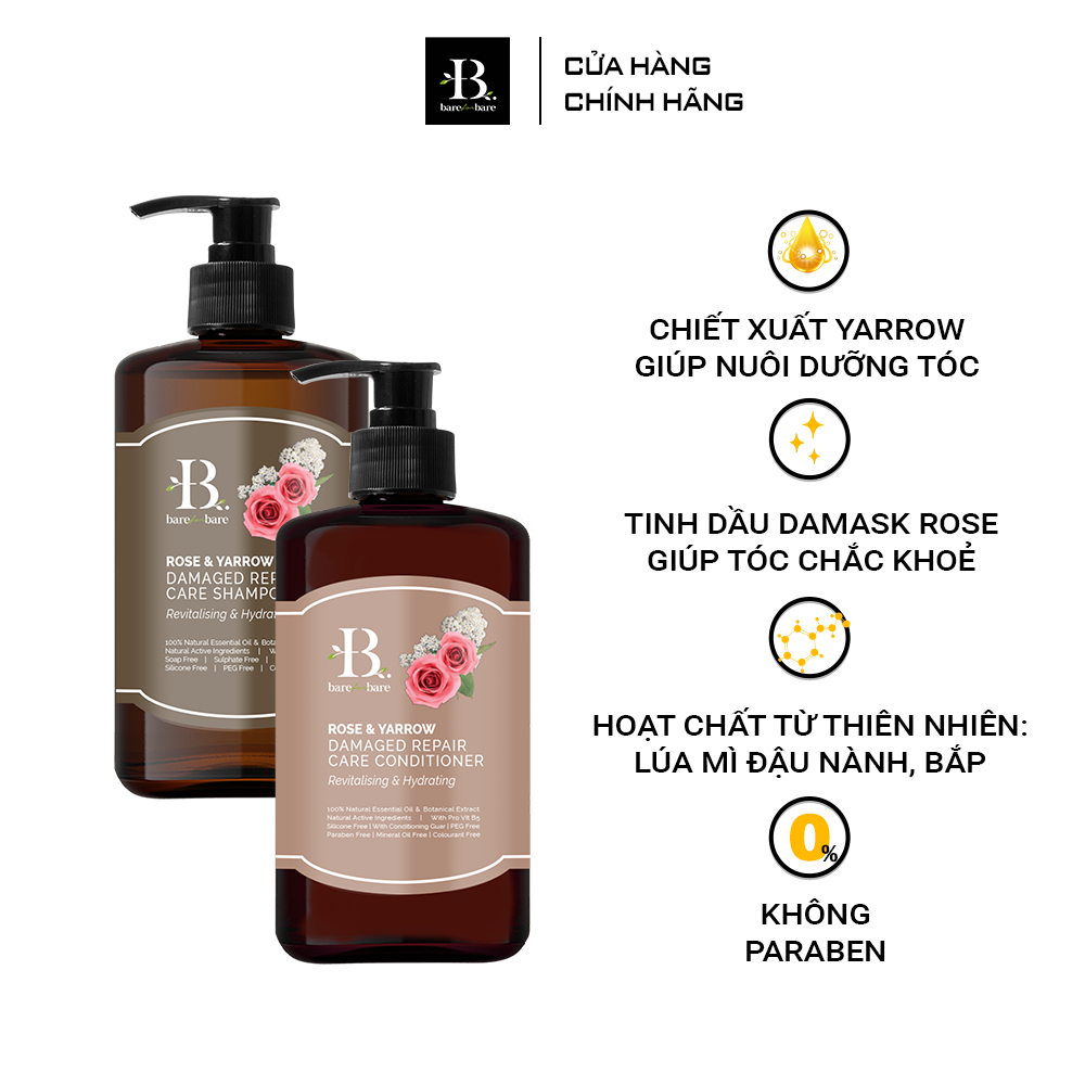 Combo dầu gội & dầu xả Bare For Bare phục hồi tóc hư tổn từ Malaysia Combo dầu gội & dầu xả Bare For Bare phục hồi tóc hư tổn từ Malaysia