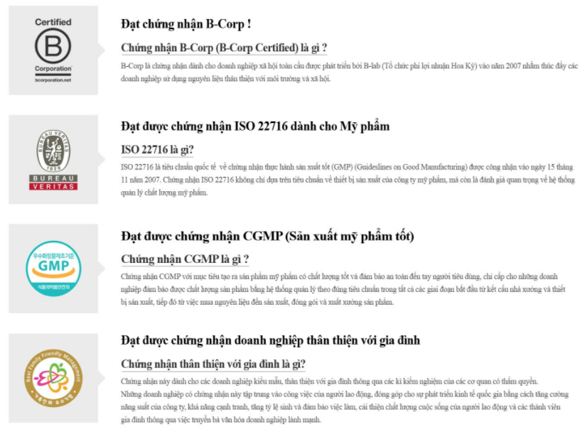 Các chứng nhận quốc tế của sản phẩm  Các chứng nhận quốc tế của sản phẩm