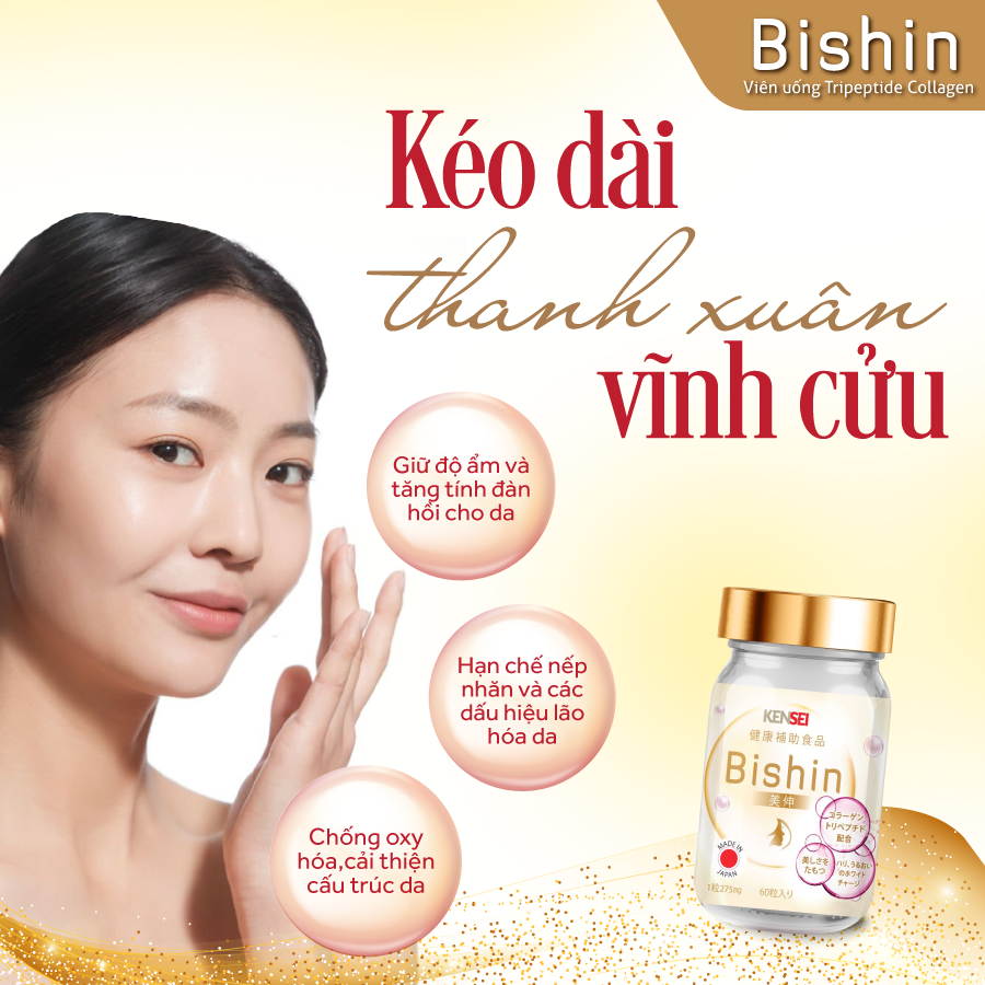 Viên uống Bishin từ nhiều thành phần chống lão hóa, chống nhăn, kéo dài thanh xuân Viên uống Bishin từ nhiều thành phần chống lão hóa, chống nhăn, kéo dài thanh xuân