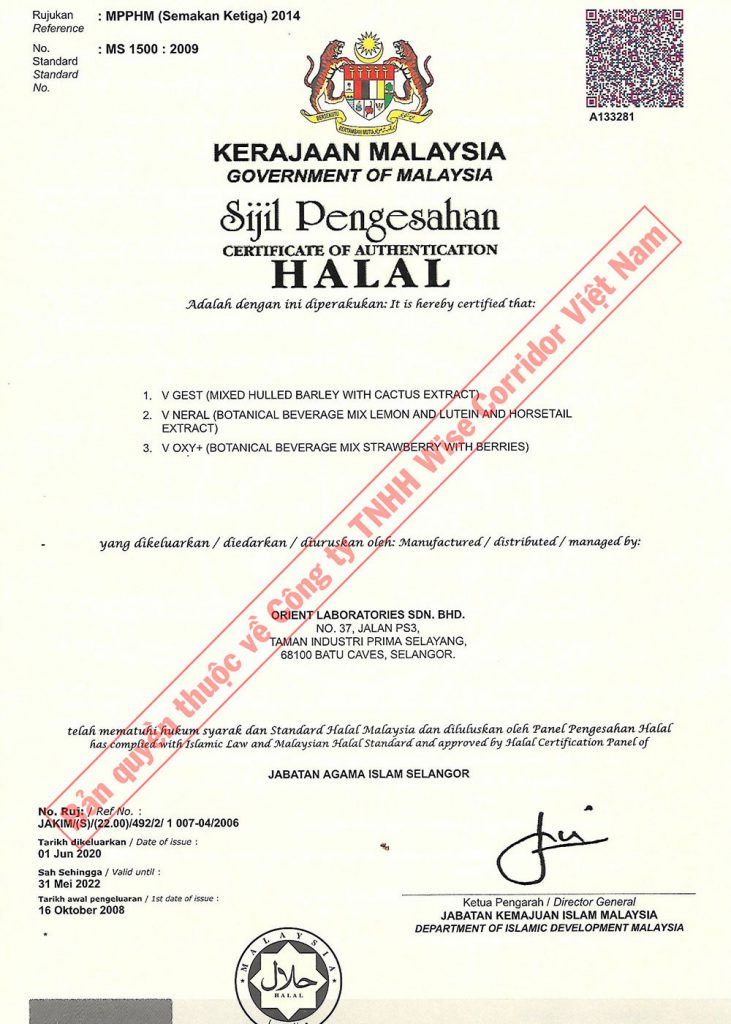 V-Neral đạt chứng nhận FDA của Mỹ và chứng nhận Halal V-Neral đạt chứng nhận FDA của Mỹ và chứng nhận Halal