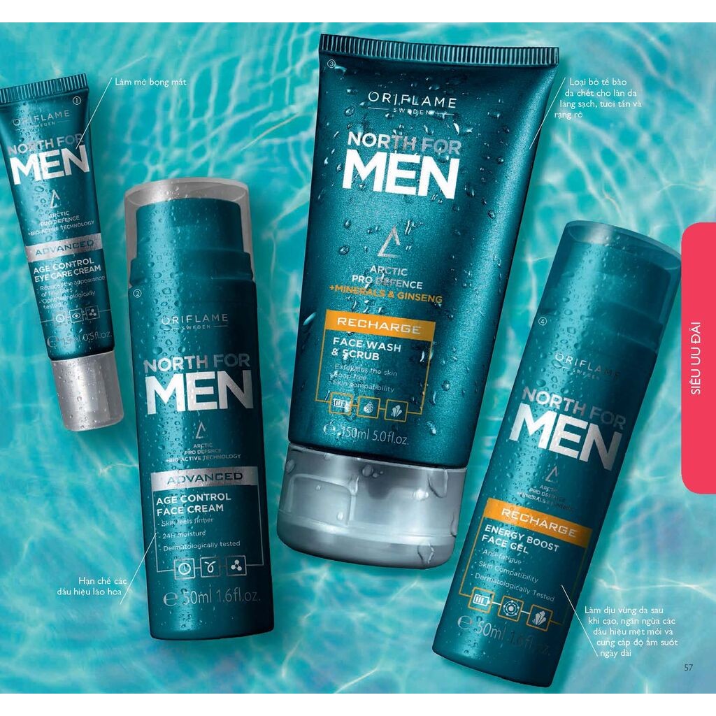 Bộ sản phẩm dưỡng da, cải thiện làn da phái mạnh của Oriflame - Thụy Điển Bộ sản phẩm dưỡng da, cải thiện làn da phái mạnh của Oriflame - Thụy Điển