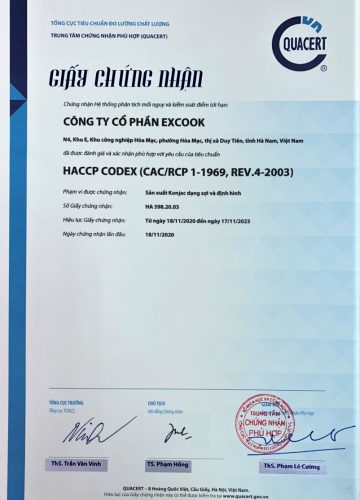 Chứng nhận ISO và HACCP của sản phẩm mì nưa Konjac Excook Chứng nhận ISO và HACCP của sản phẩm mì nưa Konjac Excook
