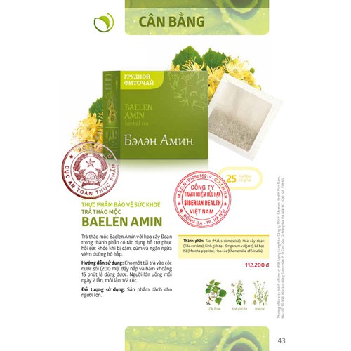 Trà thảo mộc Baelen Amin 500127 Siberian Wellness phục hồi sức khỏe khi bị cảm, cúm từ Nga Trà thảo mộc Baelen Amin 500127 Siberian Wellness phục hồi sức khỏe khi bị cảm, cúm từ Nga