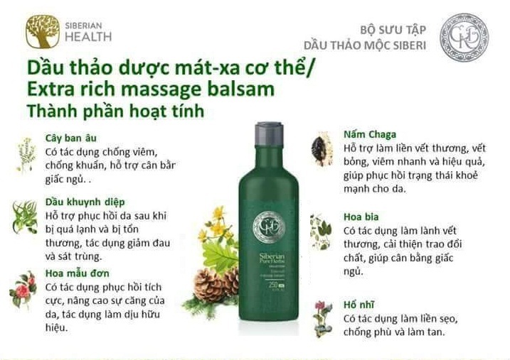Dầu mát-xa Balsam với thành phần thảo dược từ xứ lạnh Siberia - Nga Dầu mát-xa Balsam với thành phần thảo dược từ xứ lạnh Siberia - Nga