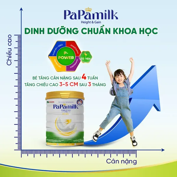 Sữa non tổ yến Papamilk Height & Gain tăng cân tăng chiều cao trẻ từ 1-19 tuổi lon 830g 
