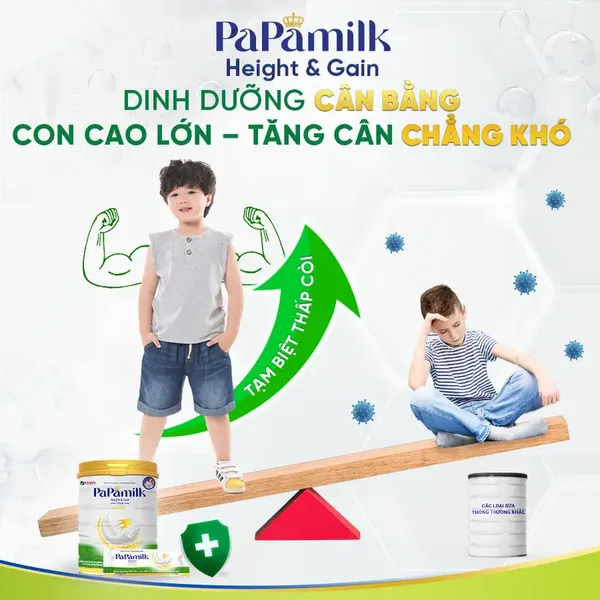 Sữa non tổ yến Papamilk Height & Gain tăng cân tăng chiều cao trẻ từ 1-19 tuổi lon 830g 
