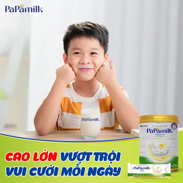Sữa non tổ yến Papamilk Height & Gain tăng cân tăng chiều cao trẻ từ 1-19 tuổi lon 830g 