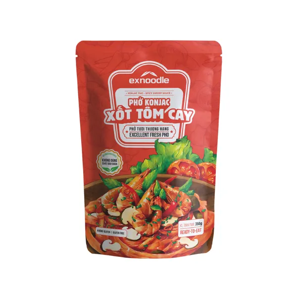 Combo 3 Phở Konjac Xốt Tôm Cay Excook 350g - Phở Tươi Thượng Hạng Ăn Liền, Ít Calorie, Giàu Chất Xơ, Không Chất Bảo Quản